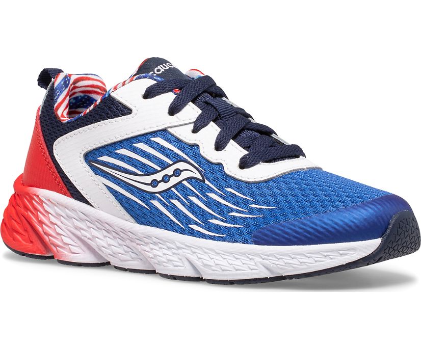 Kids' Saucony Wind Lace Sneakers Red / White / Blue | Singapore 771JPQJ